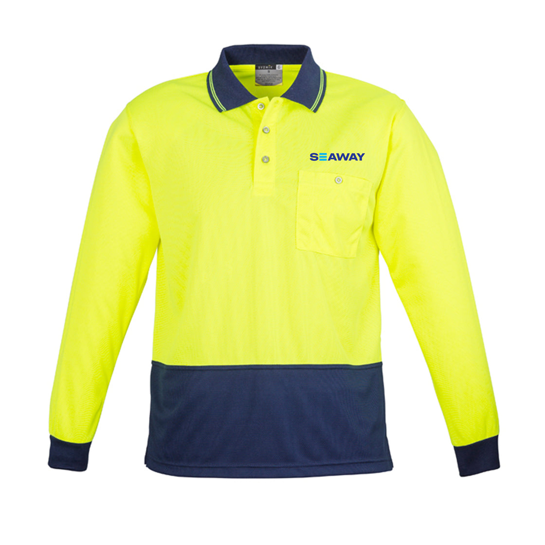 Unisex Hi Vis Basic Spliced Polo - Long Sleeve - YELLOW/NAVY