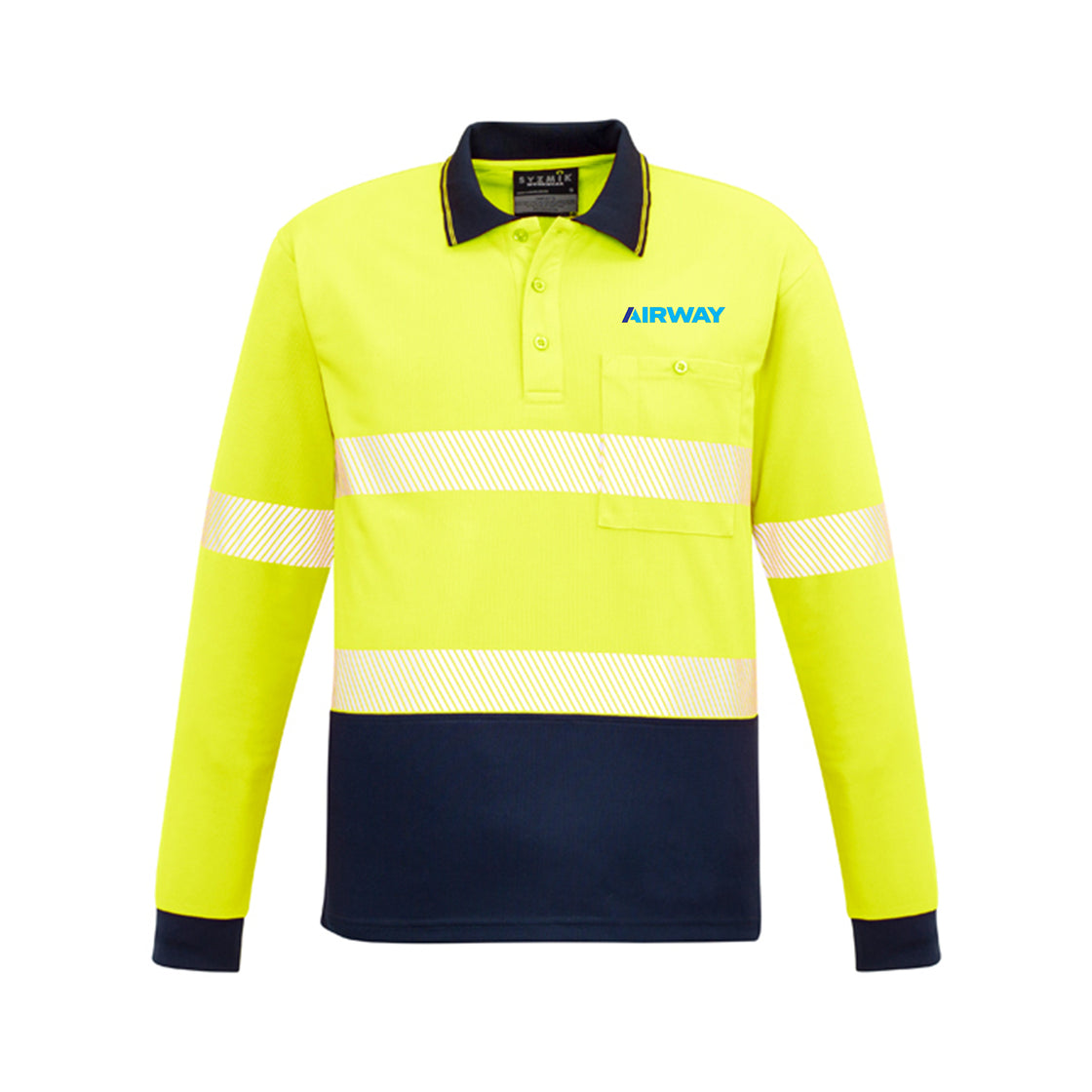 Unisex Hi Vis Segmented L/S Polo - Hoop Taped - YELLOW/NAVY