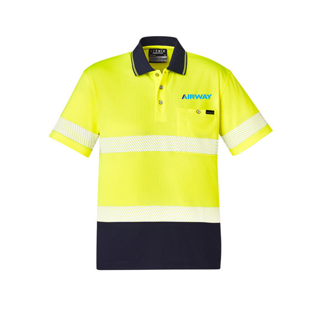 Unisex Hi Vis Segmented S/S Polo - Hoop Taped - YELLOW/NAVY