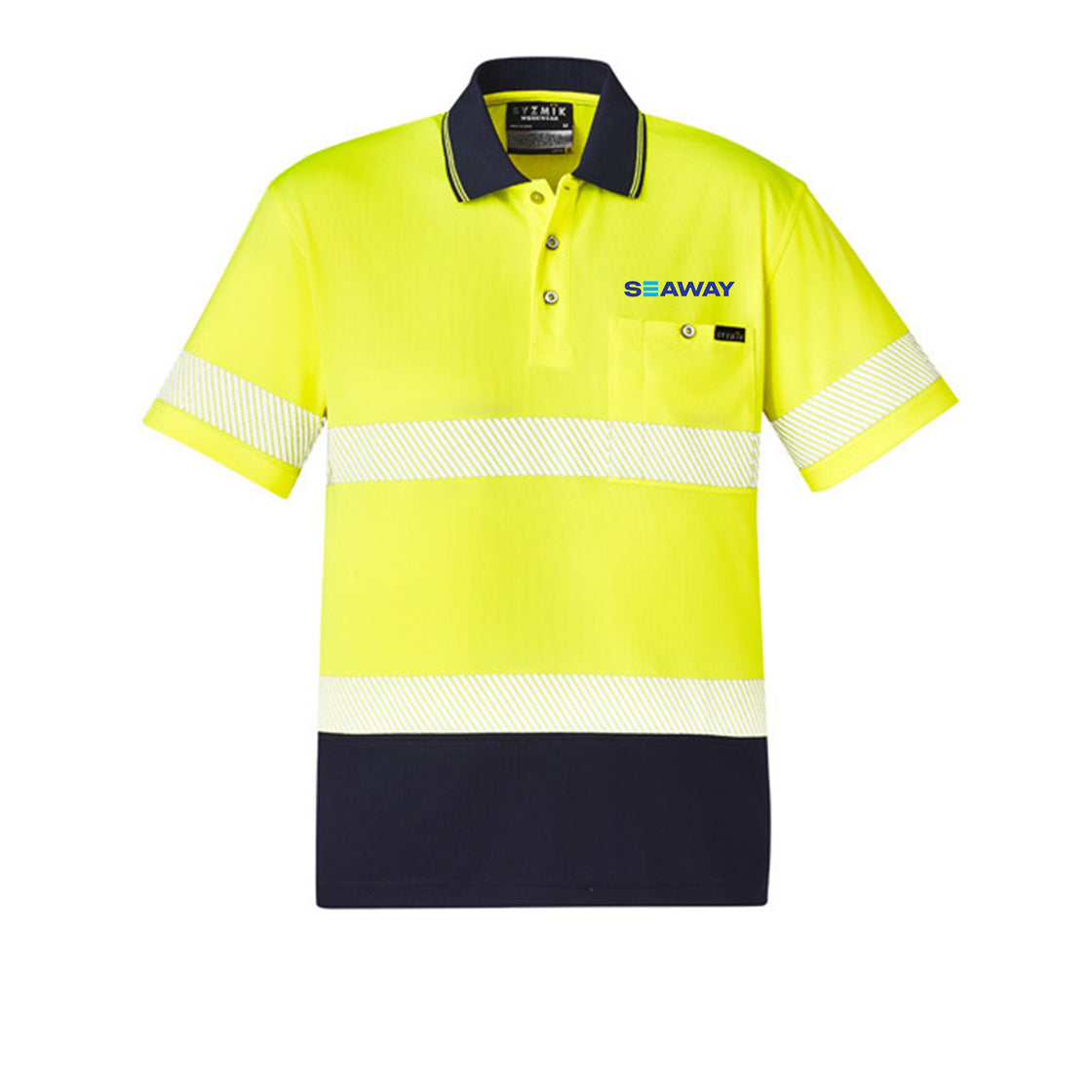 Unisex Hi Vis Segmented S/S Polo - Hoop Taped - YELLOW/NAVY